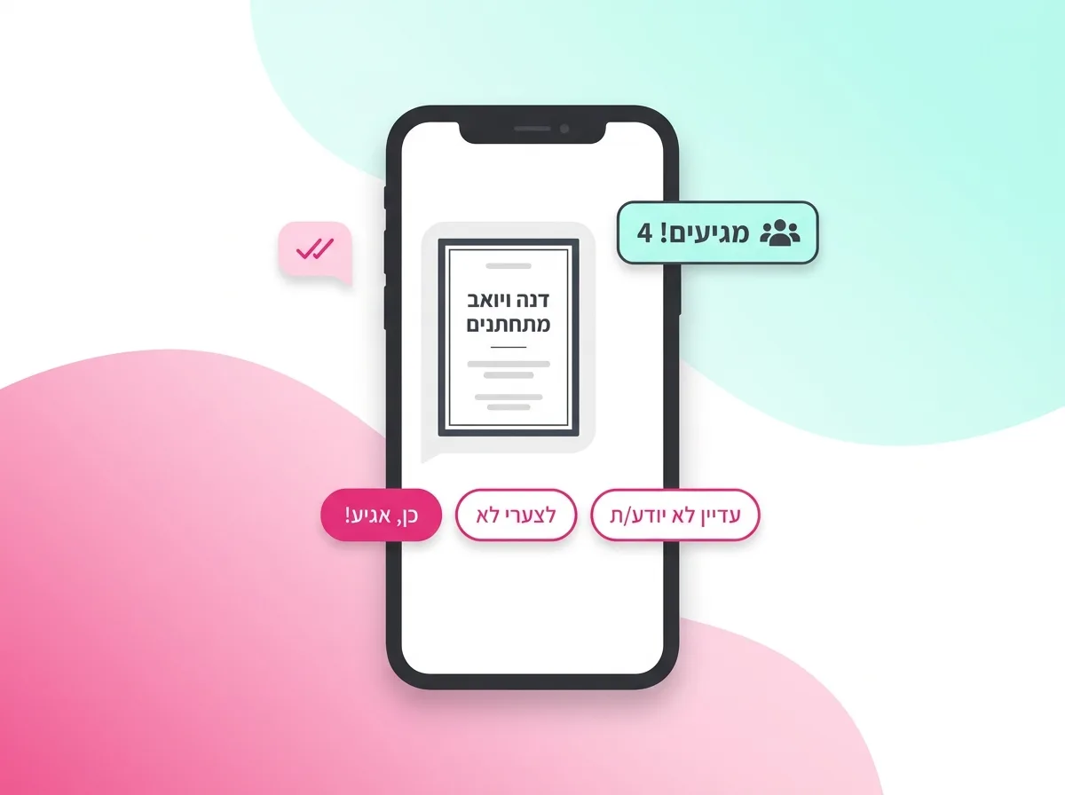 הזמנה דיגיטלית לחתונה בצ'אט וואטסאפ עם כפתורי אישור הגעה